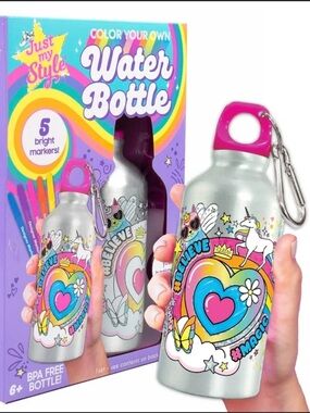 Just My Style Color-Your-Own Kids Water Bottle - Silver & Pink